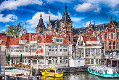 Amsterdam. Beautiful exterior architecture of Central Station