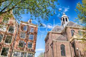 Wonderful architecture and vegetation of Amsterdam in spring sea
