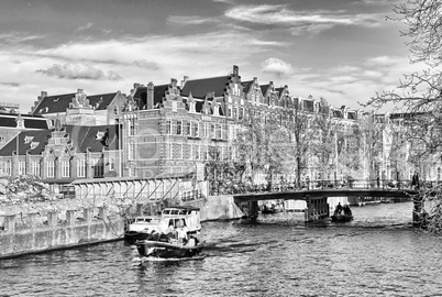 Channels of Amsterdam. Typical Amsterdam architecture. Urban spa