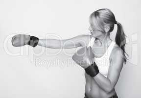 boxing woman in black and white
