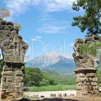 ruins of the ancient city of Phaselis and Olympus mountain