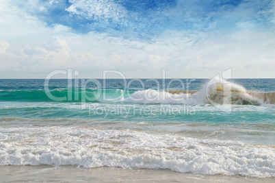 sea, sand beach and blue sky