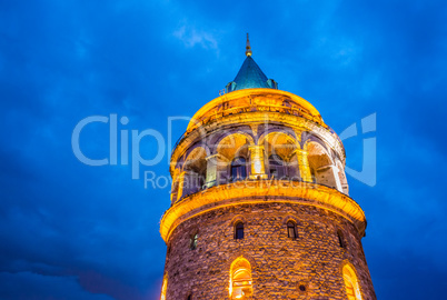 Night over Istanbul. Stunning view of Galata Tower