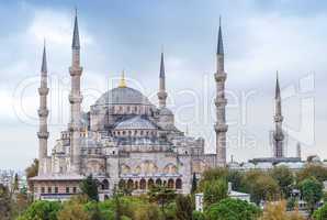Exterior view of Blue Mosque on a beautiful evening, Istanbul