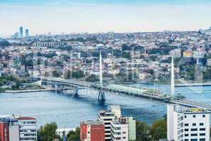 New Galata Bridge over Golden Horn, Istanbul aerial view