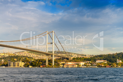 Stunning view of Bosphorus Bridge from cruise ship, Istanbul