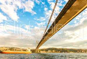 Stunning view of Bosphorus Bridge from cruise ship, Istanbul