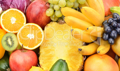 Background of set fruits and vegetables