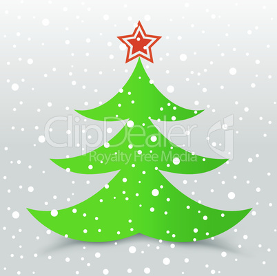 Christmas tree and snow gray background