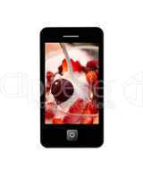 mobile phone with image of ice-cream with cherry