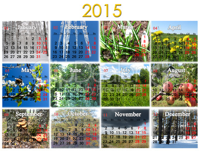 calendar for 2015 year