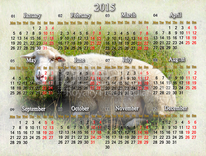calendar for 2015 with sheep on the background