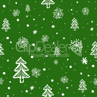 seamless doodle with snowflakes and trees.eps