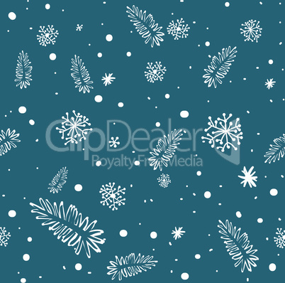 seamless doodle with snowflakes and branches.eps