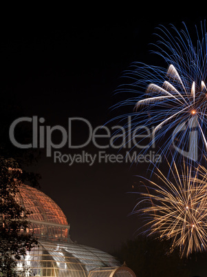 Fireworks light up Sefton Park Palm House, Liverpool,UK