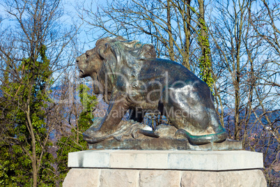 Sculpture of lion on Castle Hill in Graz