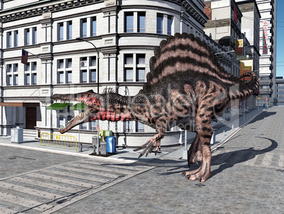 Dinosaurier Spinosaurus in einer Stadt