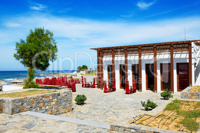 The outdoor restaurant  near beach at luxury hotel, Crete, Greec