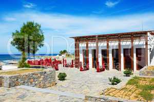 The outdoor restaurant  near beach at luxury hotel, Crete, Greec