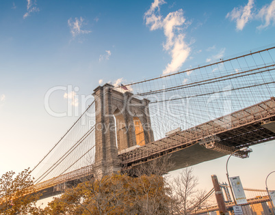 The Brooklyn Bridge at sunset as seen from Brooklyn streets - Ne