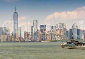 Amazing view of Lower Manhattan skyline from Hudson river - New