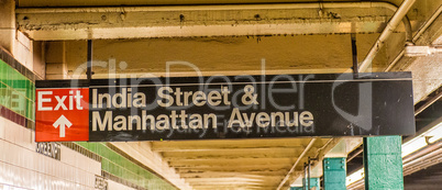 India Streets Manhattan Avenue subway sign in Brooklyn - New Yor