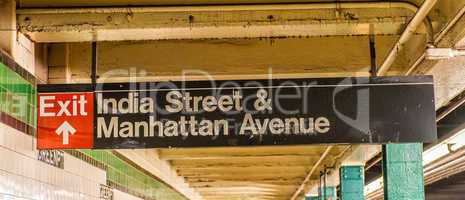 India Streets Manhattan Avenue subway sign in Brooklyn - New Yor