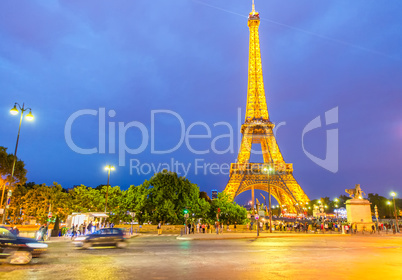 PARIS - JUNE 12, 2014: Lights of Eiffel Tower after sunset. La T