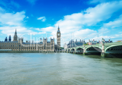 Thames river and Westminster bridge on a beautiful London sunny