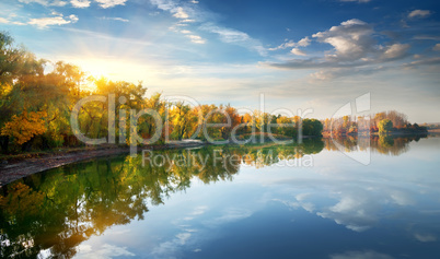 Morning sun over lake