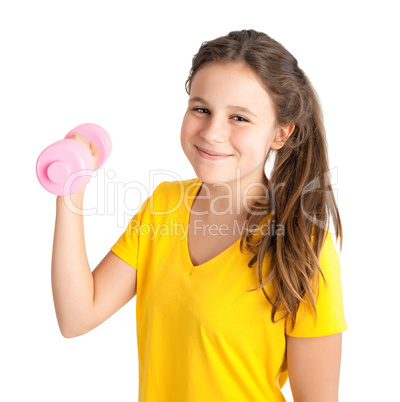 girl exercising with dumbbell