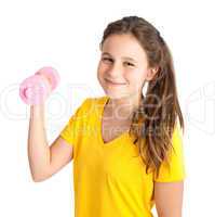 girl exercising with dumbbell