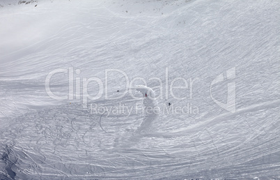 Snowboarders and skiers on ski slope Snowboarders and skiers on ski slope