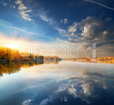 Blue sky over river