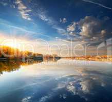 Blue sky over river