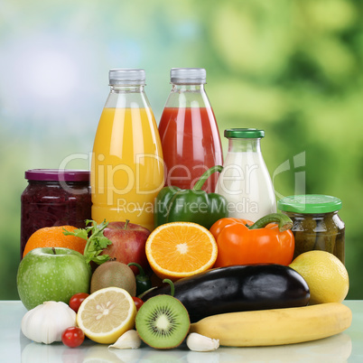 Vegetarische Ernährung Früchte, Gemüse, Obst und Saft Geträn