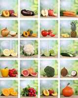 Collage von Früchte, Obst und Gemüse