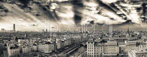 Paris aerial view with main city landmarks