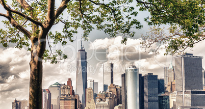 Beautiful skyline of Lower Manhattan framed by Governors Island
