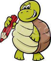 turtle with pencil cartoon illustration
