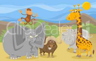 safari animals group cartoon illustration