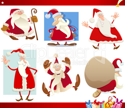 santa claus and christmas cartoon set