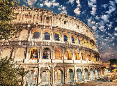 Rome, Italy. Wonderful view of Colosseum at dusk