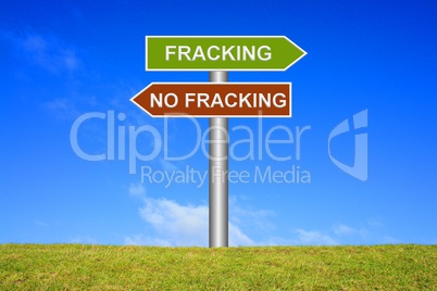 Schild Wegweiser: Fracking / No Fracking