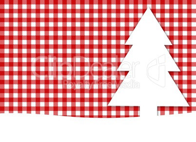 Weihnachtskarte mit Tannenbaum und Tischdeckenmuster rot weiß