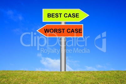 Schild wegweiser: Best case / Worst Case