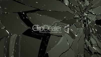 Glass shattered and broken slow motion and motion blur. Alpha matte