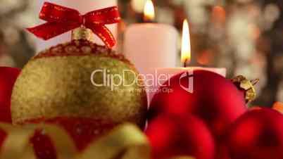 Candles and Christmas Decorations. Close-Up