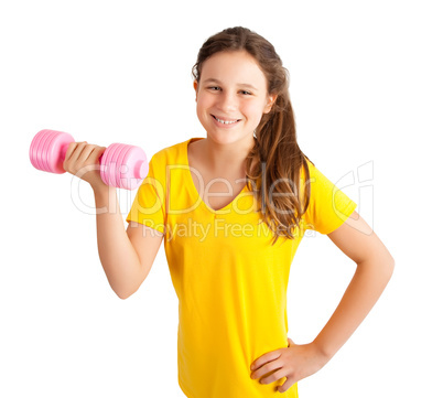 girl exercising with dumbbell