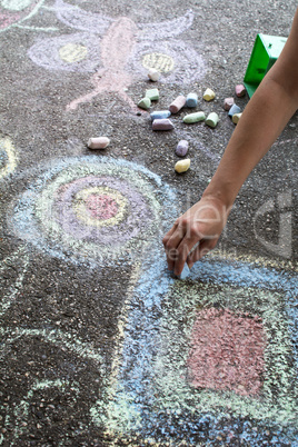Chalk drawing hand outside